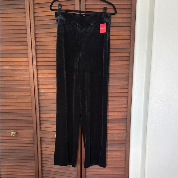 SPANX Black Velvet Split Hem Wide Leg Pants - Picture 3 of 9